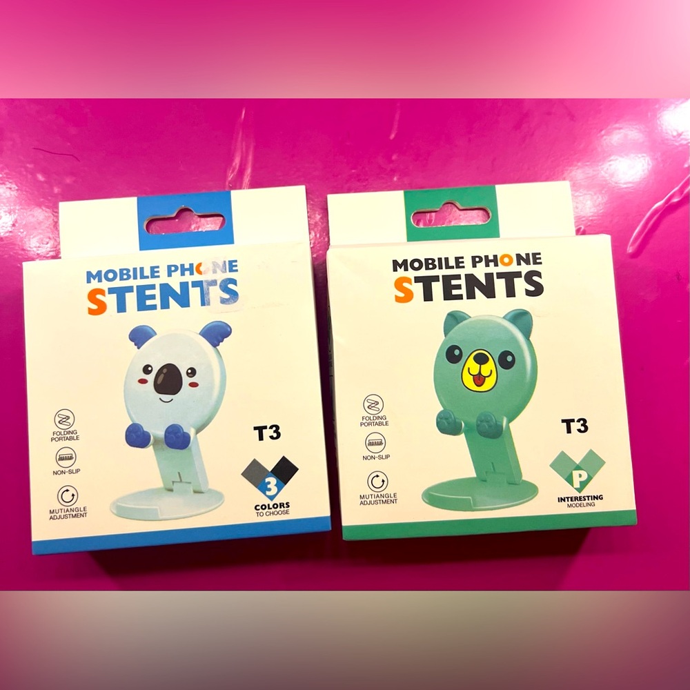 2/Panda and Bear Mobile Phone Stents - Blue and Green